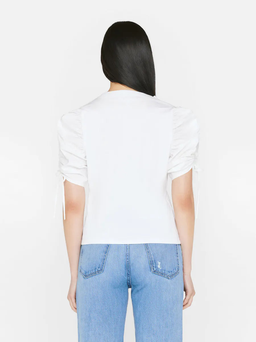 Frame Ruched Tie Sleeve Tee - Blanc