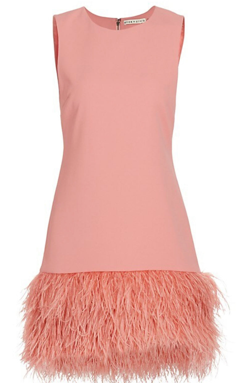 Alice and Olivia Coley Feather Trim Crew Neck - Rose