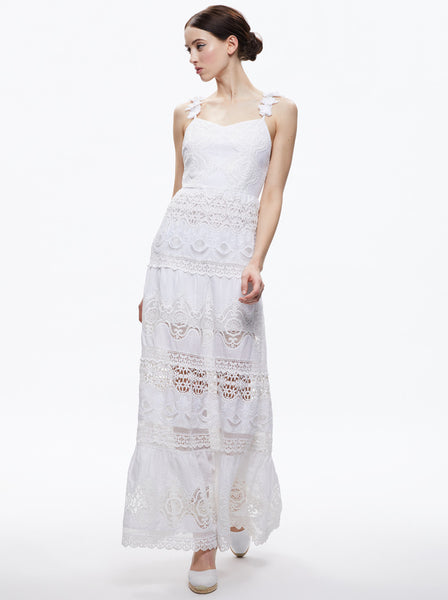 Alice and Olivia Alora Embroidery Midi Dress - White
