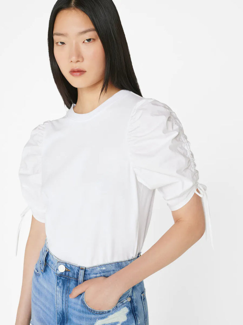 Frame Ruched Tie Sleeve Tee - Blanc