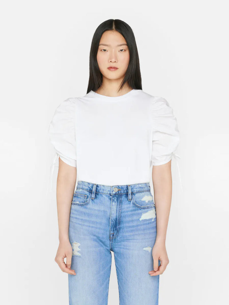 Frame Ruched Tie Sleeve Tee - Blanc