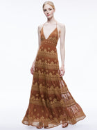 Alice and Olivia Karelian Embellished Halter MIDI Dress
