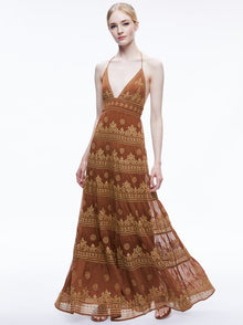 Alice and Olivia Karelian Embellished Halter MIDI Dress