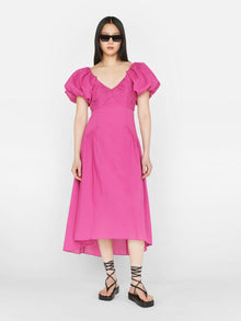 Frame Puff Sleeve Dress -Fuschia