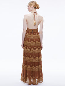 Alice and Olivia Karelian Embellished Halter MIDI Dress