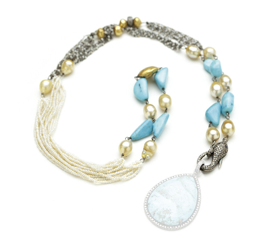 Hayley Pearl Turquoise Snake Clasp