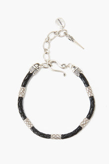 Silver and Black Leather Braid Bracelet