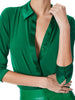 Alice & Olivia Willa Combo Placket Top - Emerald