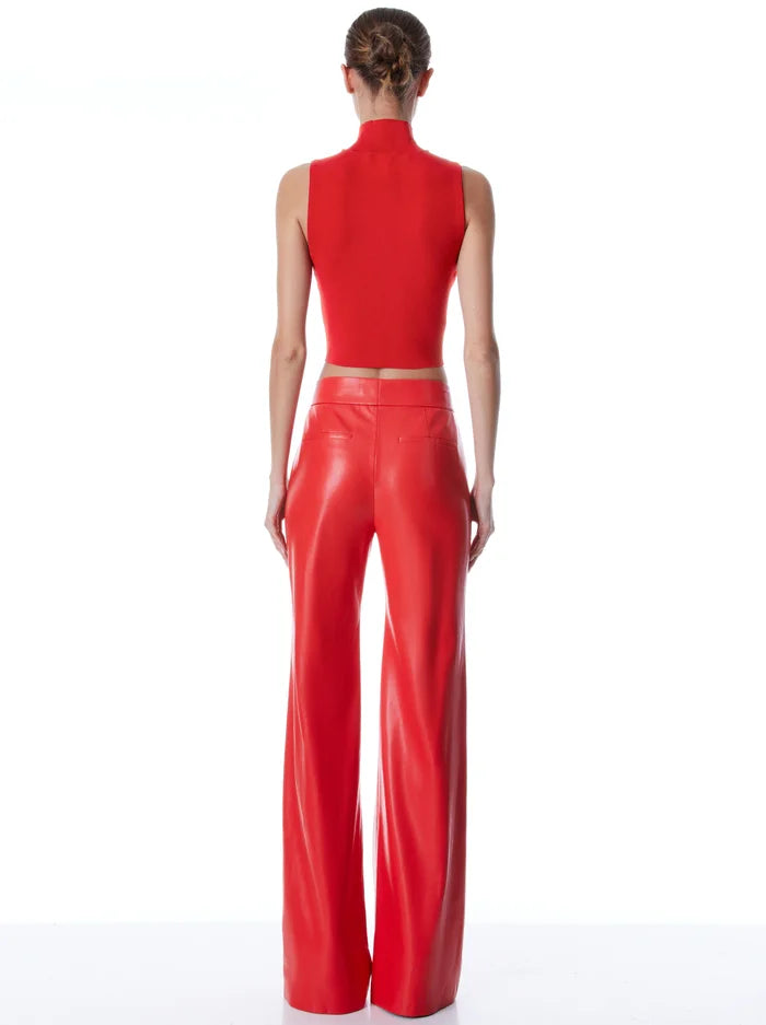 Alice & Olivia Deanna vegan leather pants- bright poppy