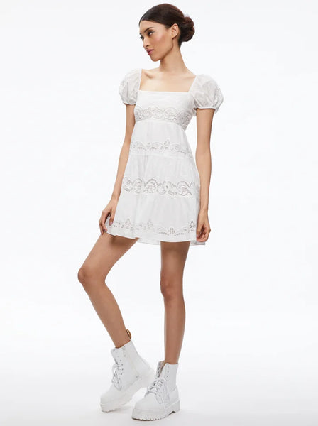 Alice & Olivia Rowen Embroidered Tiered Mini Dress - White