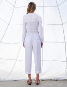 Sundry SMOCKED BODICE LONG SLEEVE- white