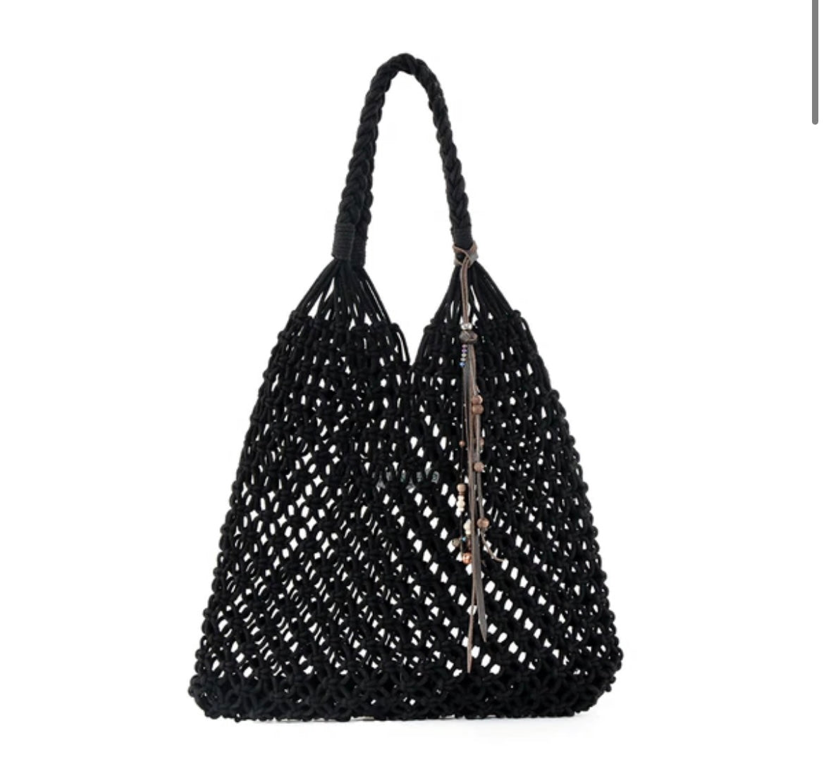 JADEtribe Macrame Sac Charm Tote Sand