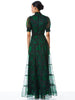 Alice & Olivia Coletta Bow Neck Button Front Maxi Dress Dream Floral Emerald