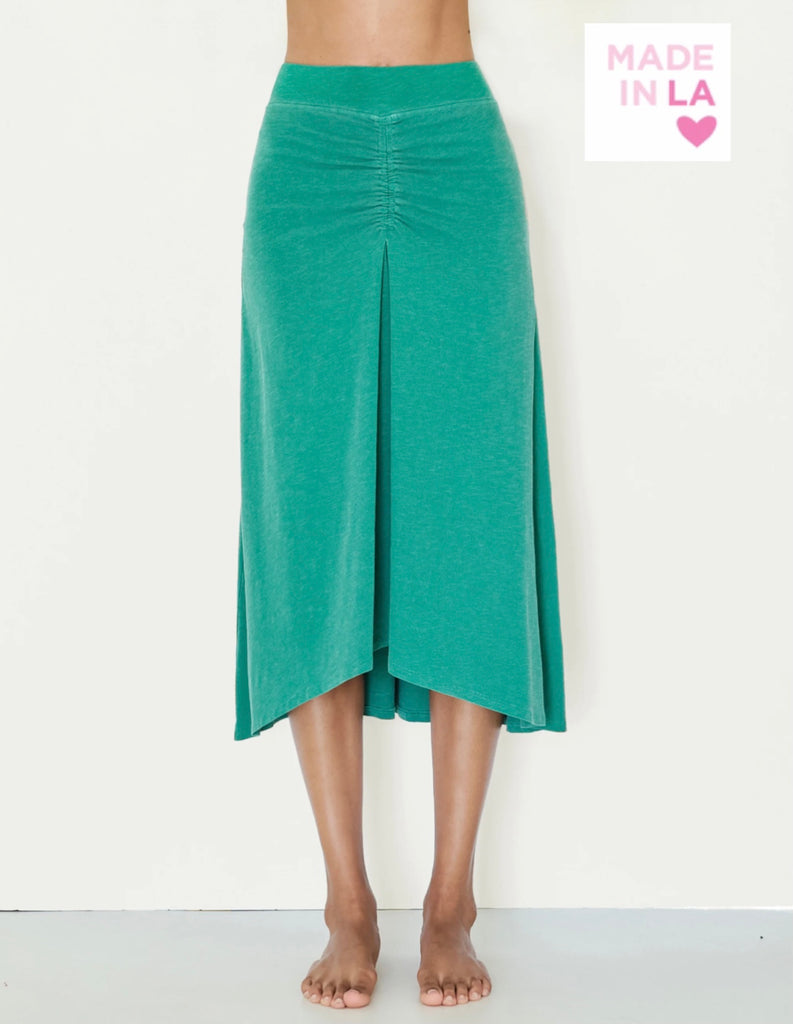 Sundry Midi Skirt with Ruching - Pigment Clover