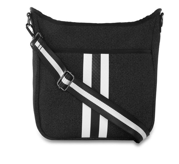 Haute Shore Blake perf crossbody purse black denim/ white and black stripe