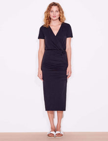 Sundry Ruched dress w slit- black