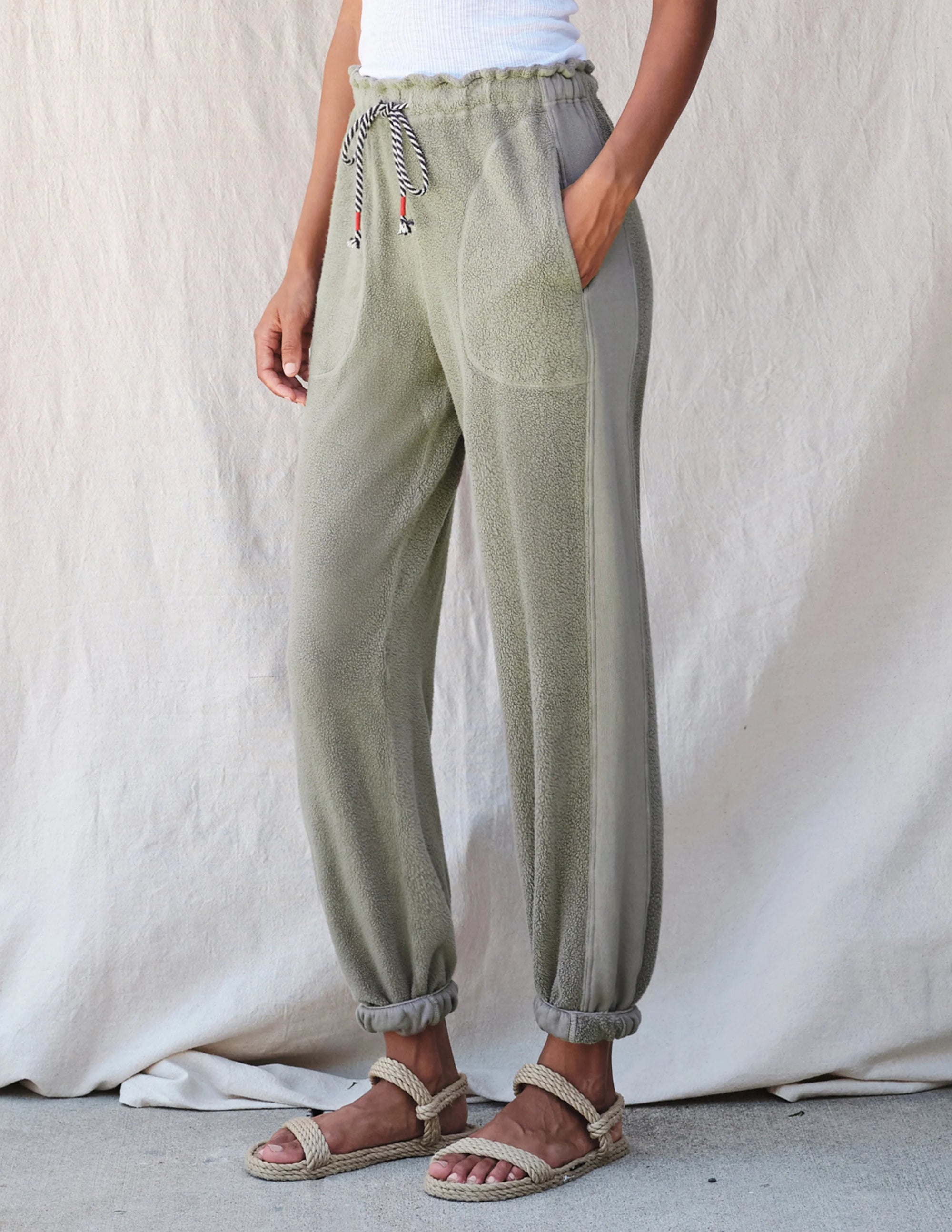 Sundry Faux Sherpa Jogger - Military