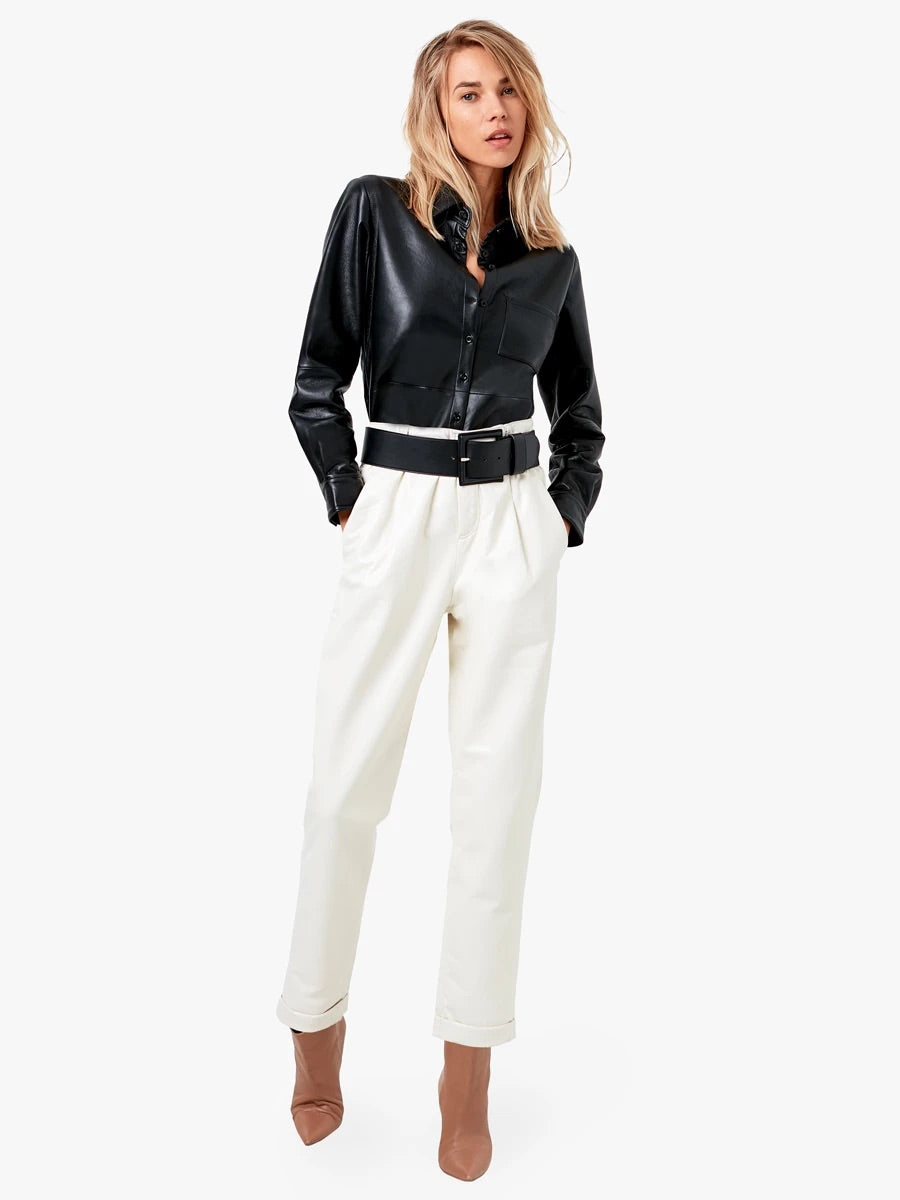 ASbyDF LA NUIT RECYCLED LEATHER BLOUSE- black