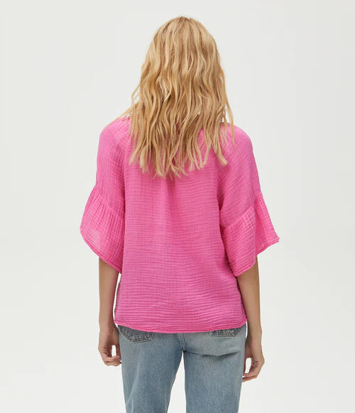 Michael Stars Savannah Flutter Sleeve Top - Azalea