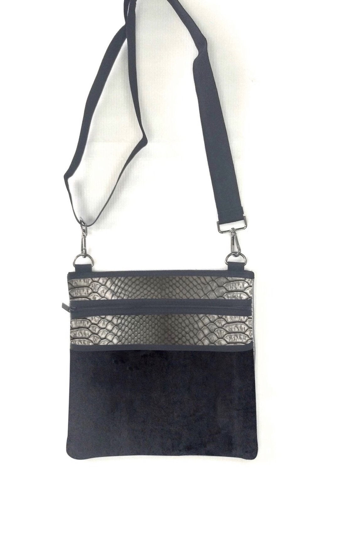 Haute Shore Peyton Crossbody- black croc glam velvet