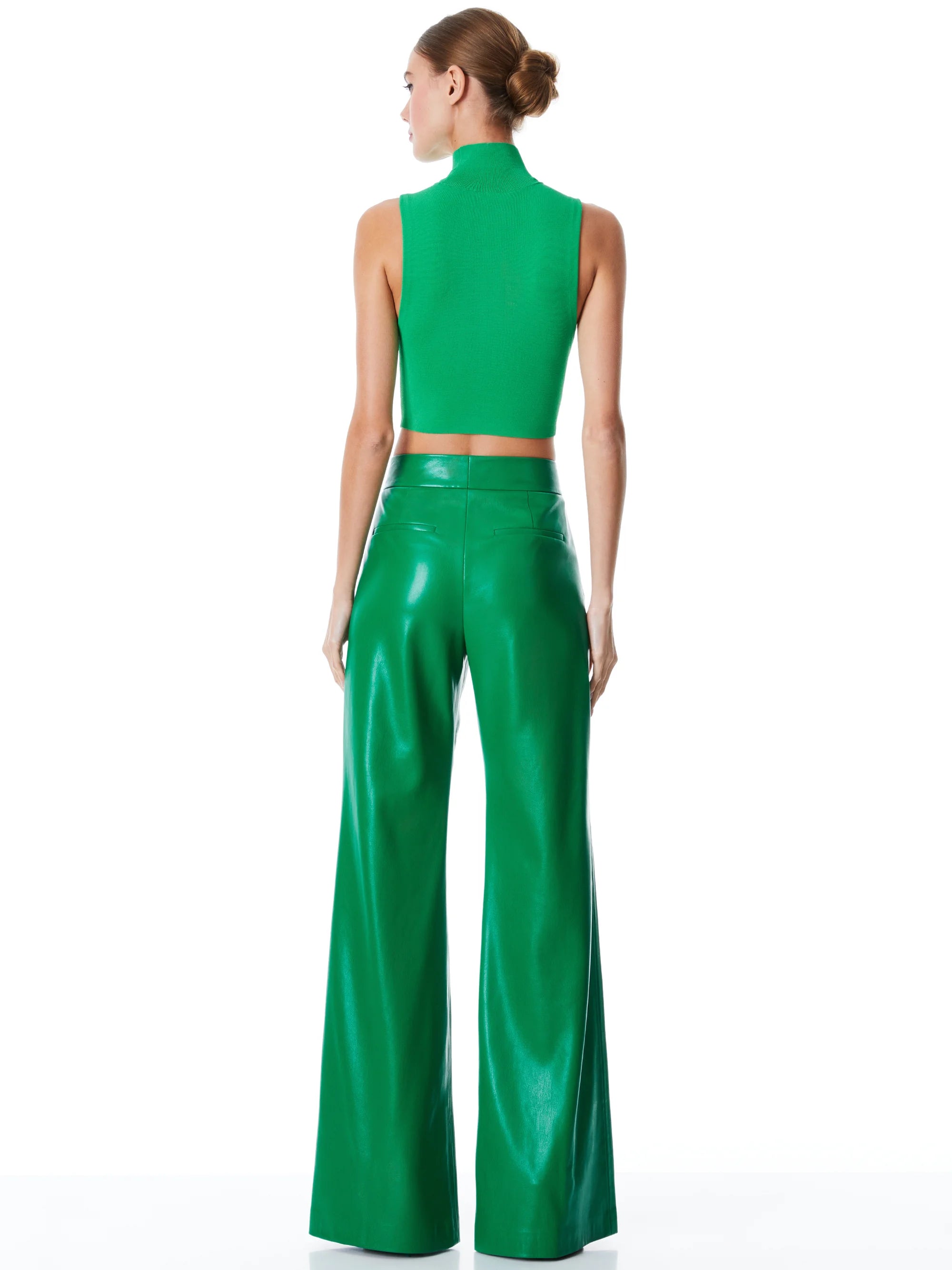 Alice & Olivia Dylan HR Vegan Leather Wide Leg Pant