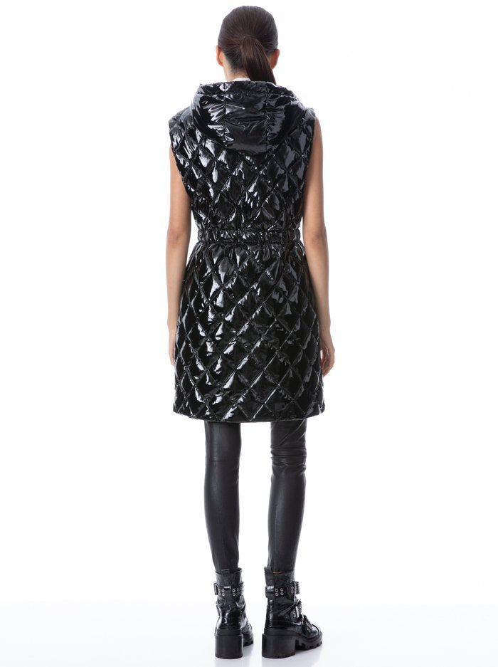 Alice & Olivia Daniel Maxi puffer vest w hood - black