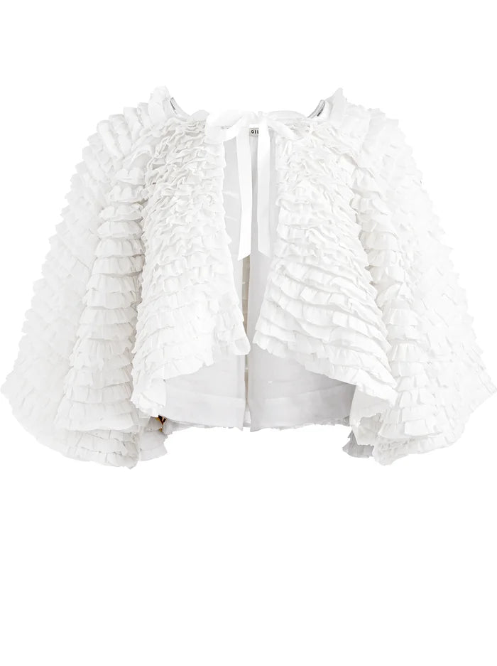 Alice & Olivia Loree Ruffle ti crop jacket- white