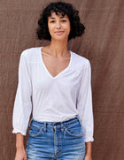 Sundry V-Neck Smocked Top - White