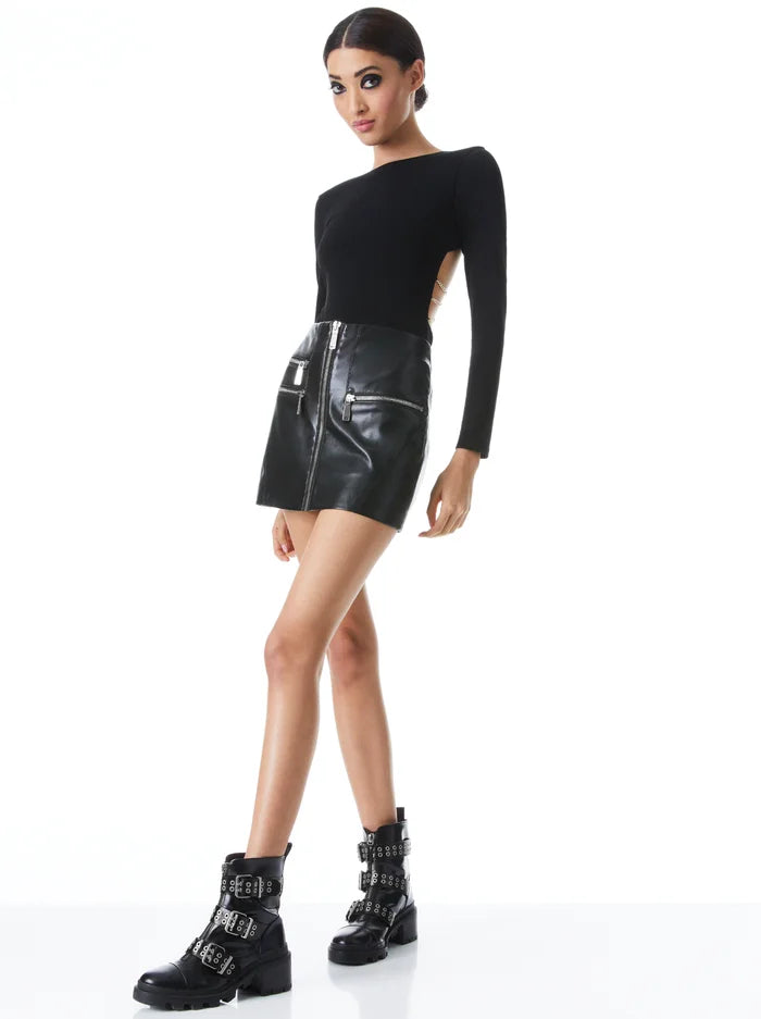 上質♪◇トラペーズ LEATHER MINI SKIRT◇CELINE Alice & Olivia KENDALE FRONT ZIP VEGAN LEATHER MINI SKIRT