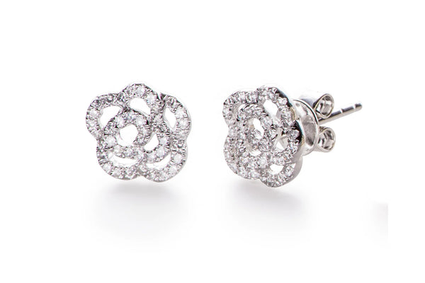Ef Collection DIAMOND- white gold ROSE STUD EARRING