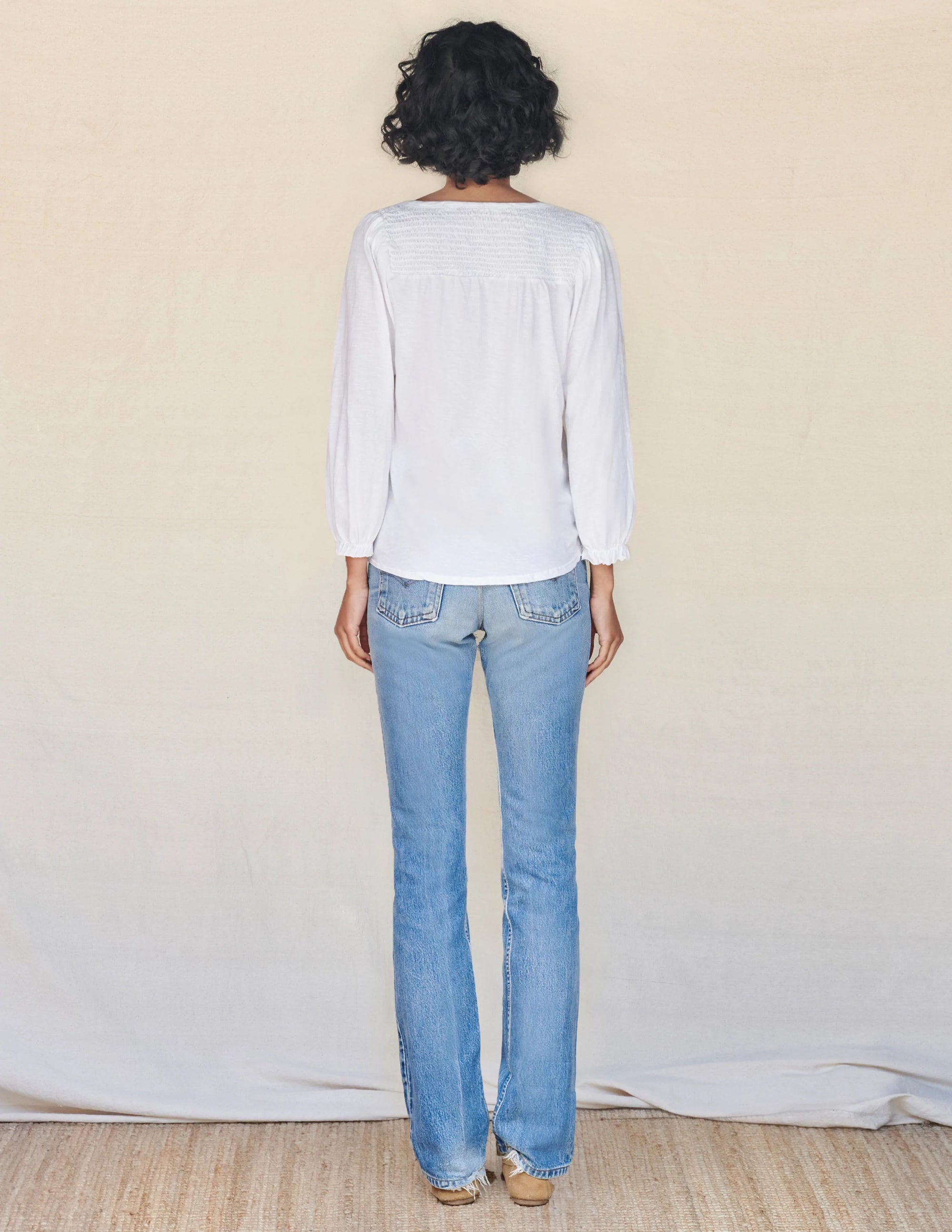 Sundry V-Neck Smocked Top - White