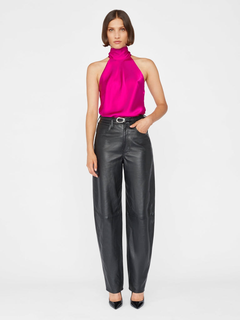 Frame Draped Neck-Tie Halter- magenta