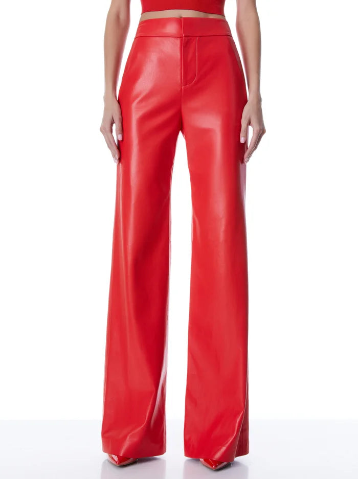 Alice & Olivia Deanna vegan leather pants- bright poppy