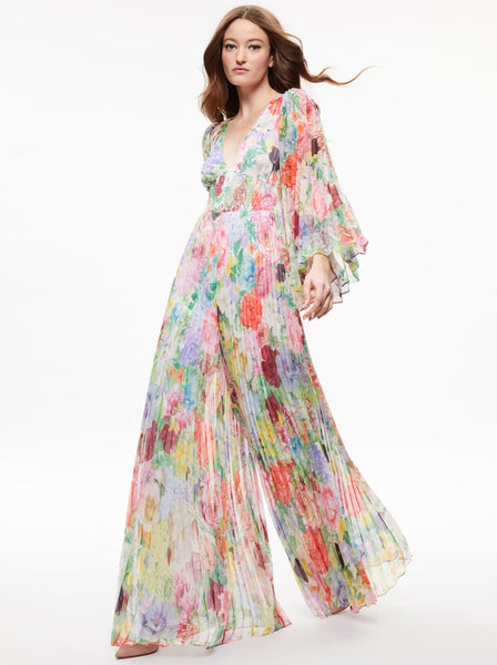 Alice & Olivia Bennet Pleated Jumpsuit - Dawn Floral