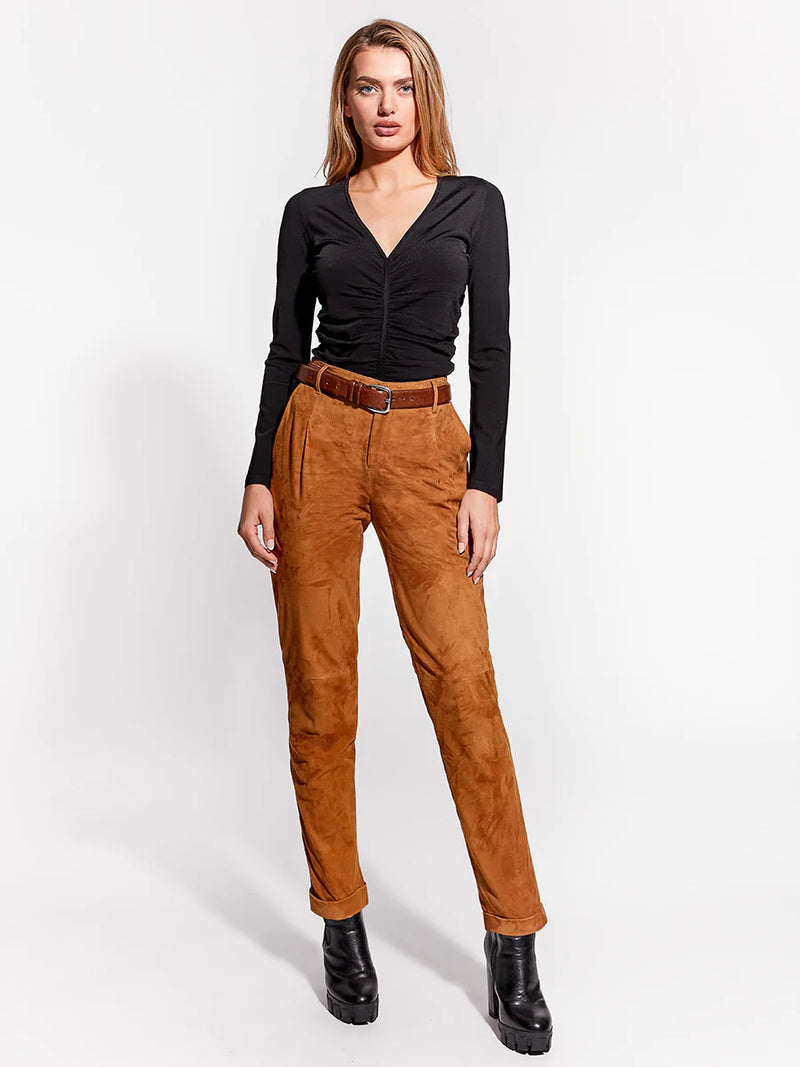 ASbyDF DENISE UPCYCLED SUEDE TROUSERS- clay