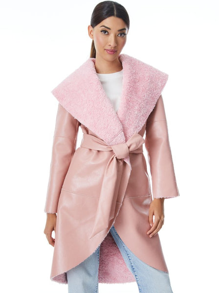 Alice & Olivia Megan Vegan shearling maxi - dusty pink