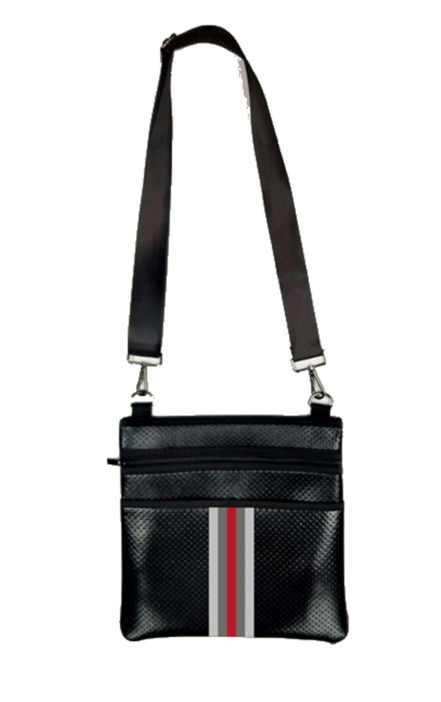 Haute Shore Peyton Sharp- black coated multi stripe crossbody purse