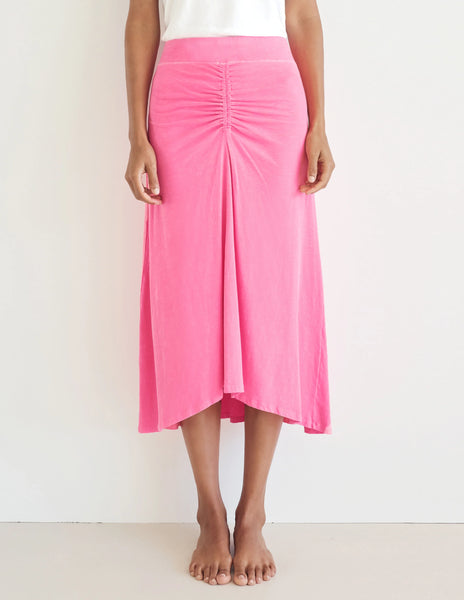 Sundry Midi Skirt with Ruching - Hot Pink