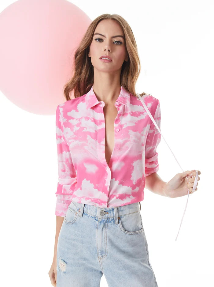 Alice & Olivia Willa Placket Top - Cloud Surfing