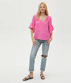 Michael Stars Savannah Flutter Sleeve Top - Azalea