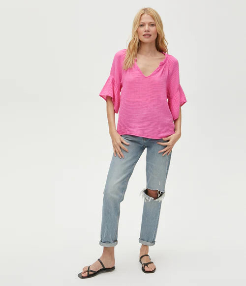 Michael Stars Savannah Flutter Sleeve Top - Azalea
