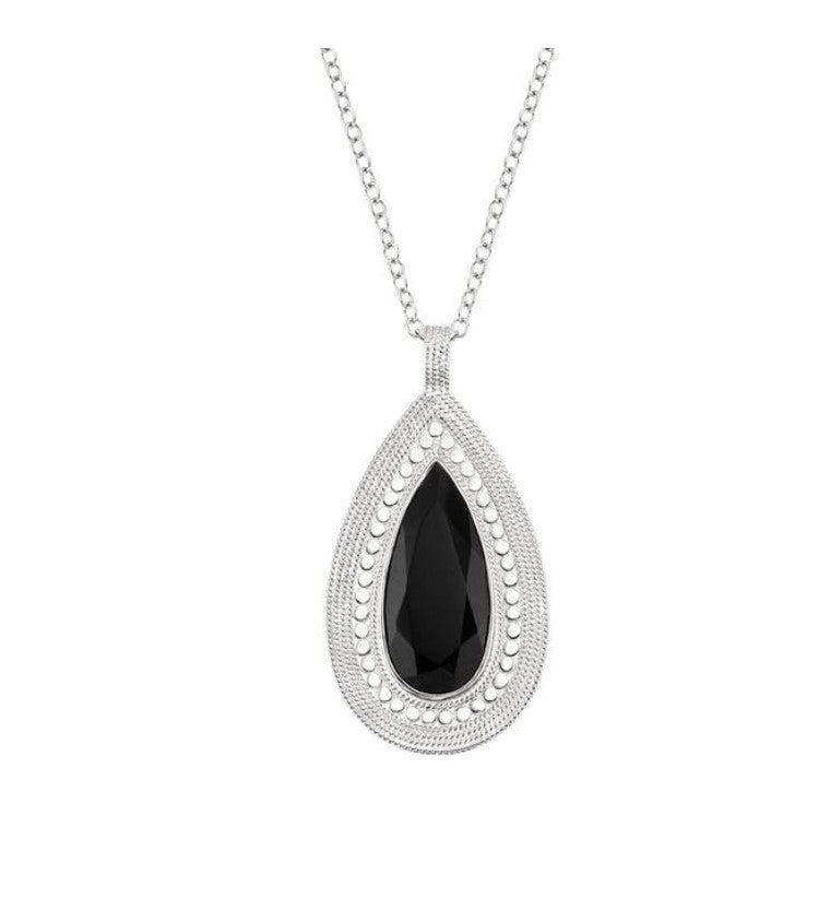 Anna Beck Black Onyx Teardrop Pendant Necklace 30" Silver