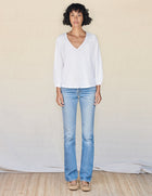 Sundry V-Neck Smocked Top - White