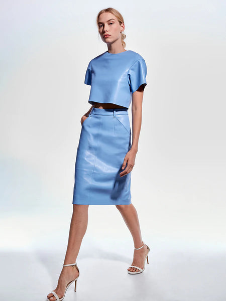 AS by DF Becca Recycled Leather Skirt - Powder Blue
