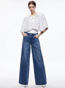 Alice & Olivia Loree Ruffle ti crop jacket- white