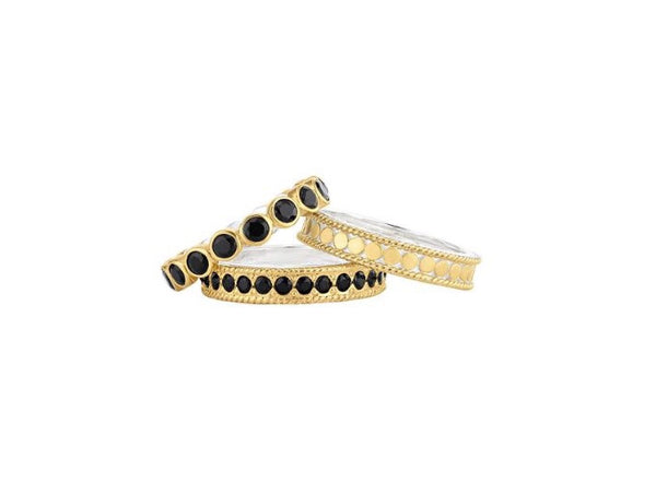 Anna Beck Black Onyx set of 3 Stacking Rings -Gold plated