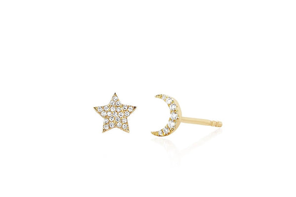 Ef Collection single diamond mini moon stud earring