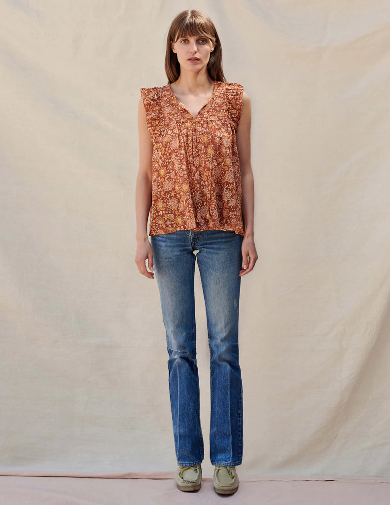 Sundry floral flutter sleeve - curry blouse