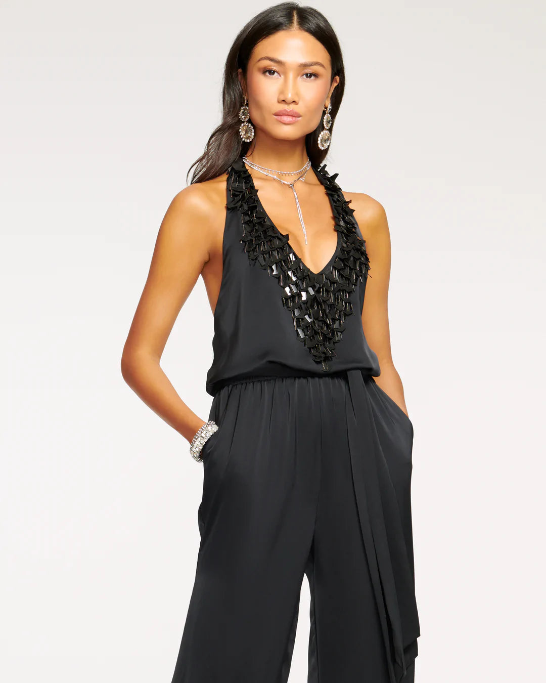 Ramy Brook Embellished Maya Plunging Jumpsuit