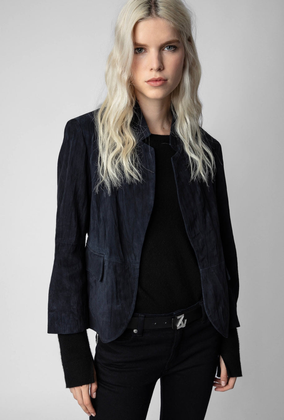 Zadig & Voltaire Verys Daim Crinkle Suede Jacket in Encre